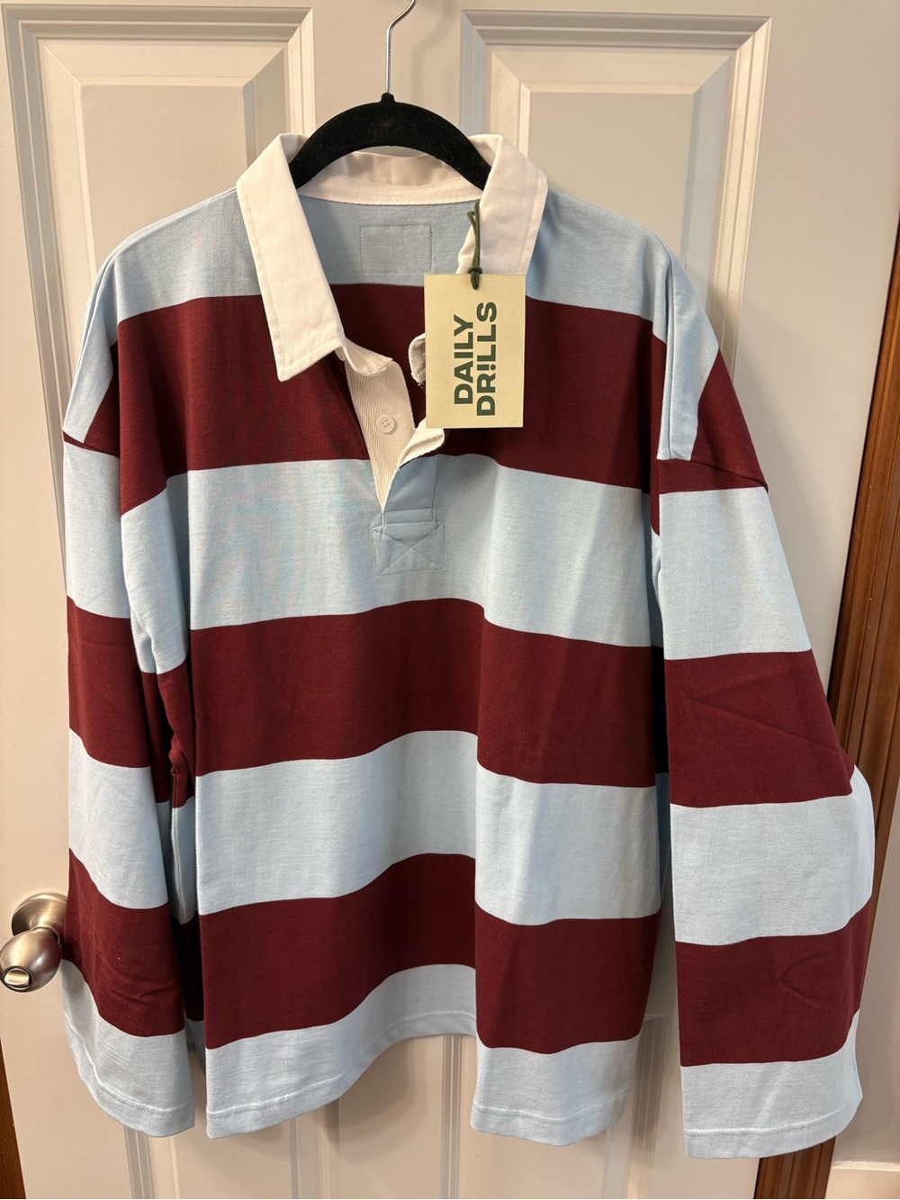 New! Daily Drills Long-Sleeve Rugby Shirt - Light Blue & Burgundy